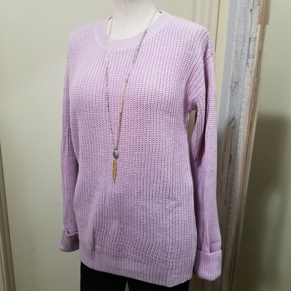 Shein Lilac Tunic Sweater Crew Neck Drop Shoulder - Picture 2 of 5
